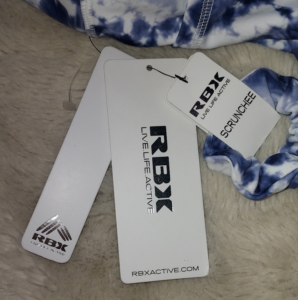 RBX Capri Length High Waisted Leggings Style CR6947R Blue White Tie Dyed NWT M - Picture 4 of 8